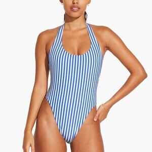 Vitamin A Alia One Piece Swimsuit Large Blue‎ and White Stripes
